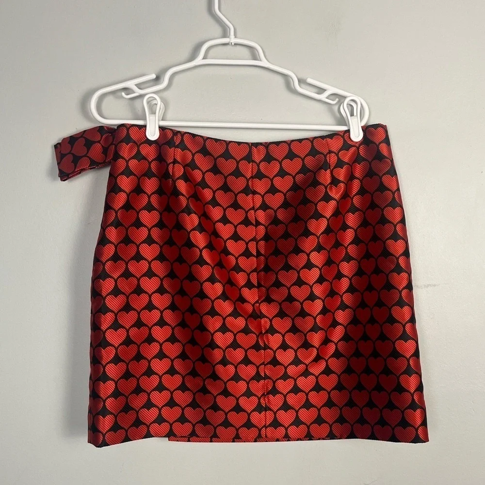 J. crew red black heart jacquard printed mini bow skirt size 12